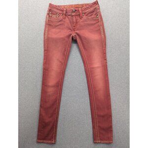 Rock Revival Jeans Womens 27 Red Ashley Skinny Stretch Embellished Flap Pockets